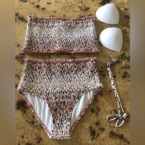 Cupshe Smocked High Waist Bandeau Top Bikini